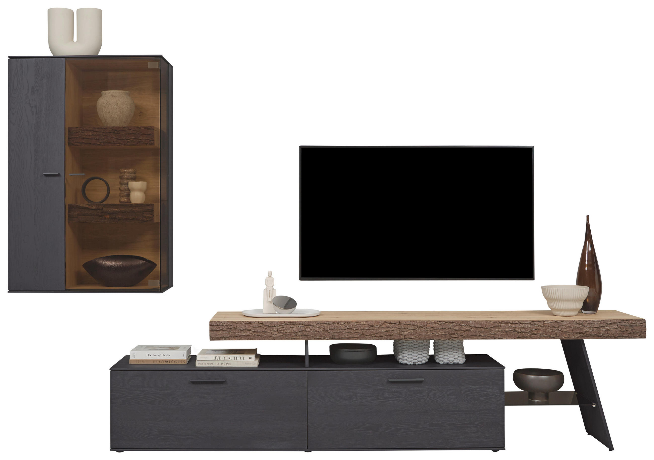 WOHNWAND Anthrazit, Eichefarben 311/196/44 cm - Eichefarben/Anthrazit, Design, Glas/Holz (311/196/44cm) - Valnatura