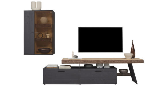 WOHNWAND  in Anthrazit, Eichefarben  311/196/44 cm  - Eichefarben/Anthrazit, Design, Glas/Holz (311/196/44cm) - Valnatura