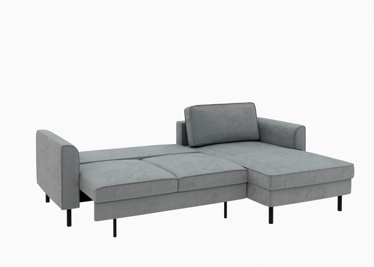 ECKSCHLAFSOFA  mit Bettkasten erhältlich, Sitzqualitäten, Schlafen auf Sitzhöhe, Bettfunktion erhältlich, Rücken echt, Armteil links, Armteil rechts Cord Dunkelgrau  - Dunkelgrau/Schwarz, MODERN, Textil/Metall (232/161cm) - Trendmanufaktur