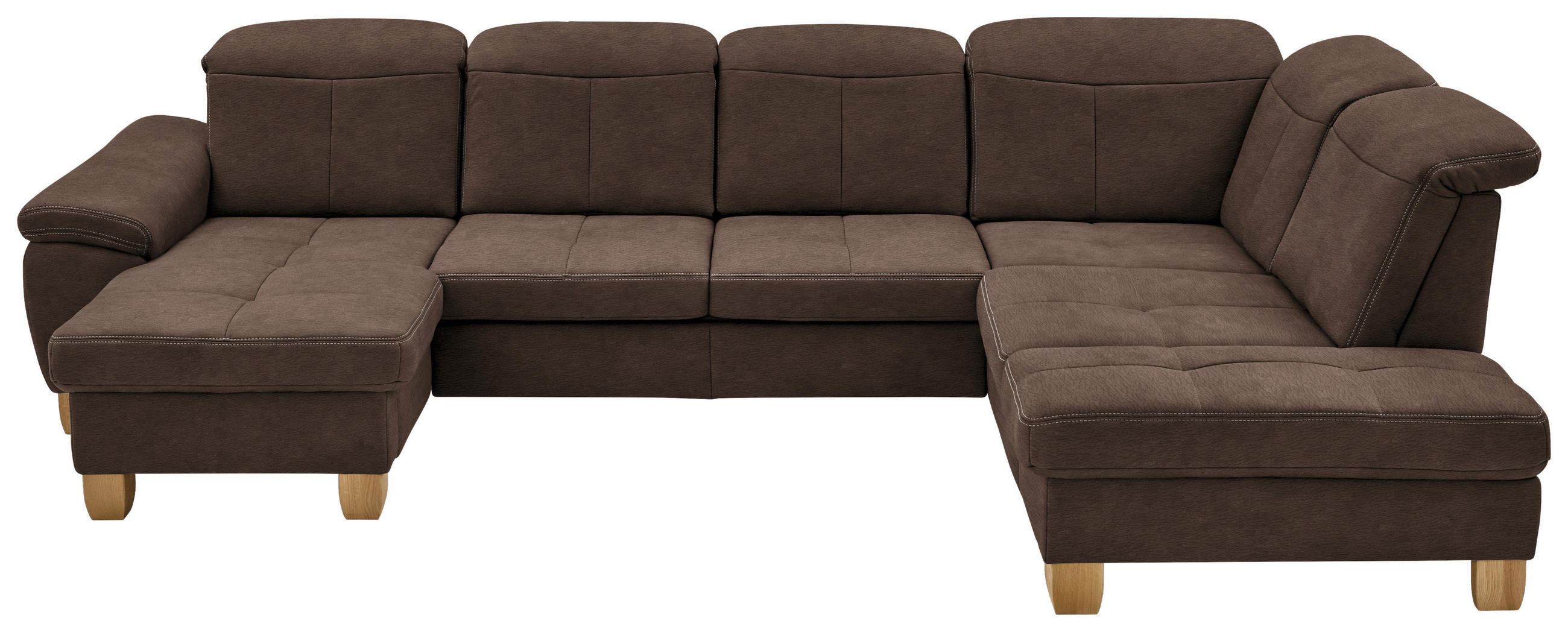 WOHNLANDSCHAFT Braun Mikrofaser  - Wildeiche/Beige, KONVENTIONELL, Holz/Textil (185/343/243cm) - Voleo