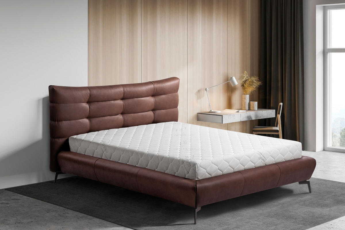 POLSTERBETT gepolstertes Kopfteil Dunkelbraun 180/200 cm  - Dunkelbraun/Schwarz, Design, Leder/Metall (180/200cm) - Esposa