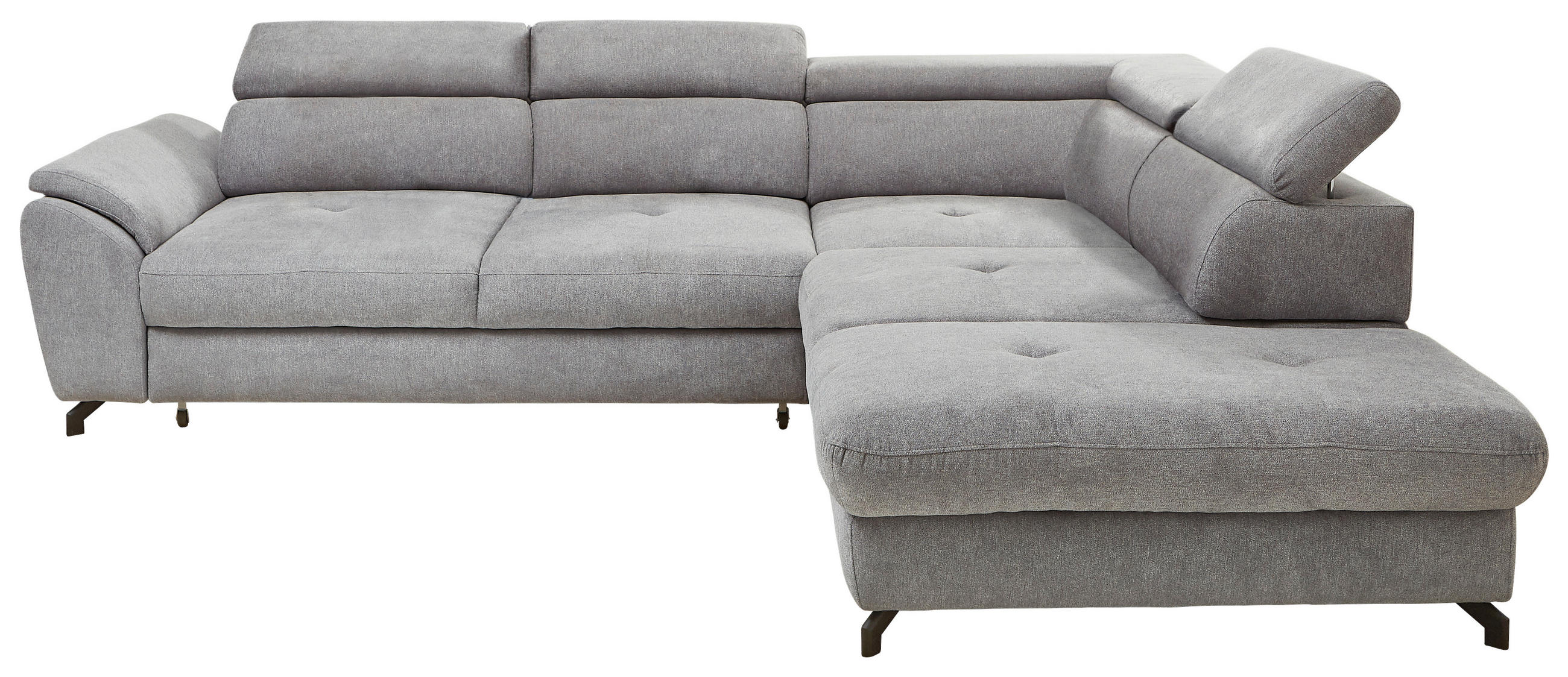 ECKSOFA inkl. Funktion Grau Webstoff Bettkasten, Schlaffunktion, Rücken echt, Kopfteilverstellung, Sitztiefenverstellung  - Schwarz/Grau, Design, Textil/Metall (277/237cm) - Stylife