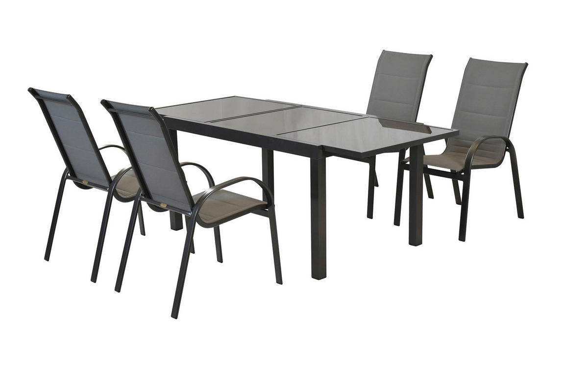 GARTENTISCHGRUPPE  - Graphitfarben/Braun, KONVENTIONELL, Glas/Textil - Gardenson