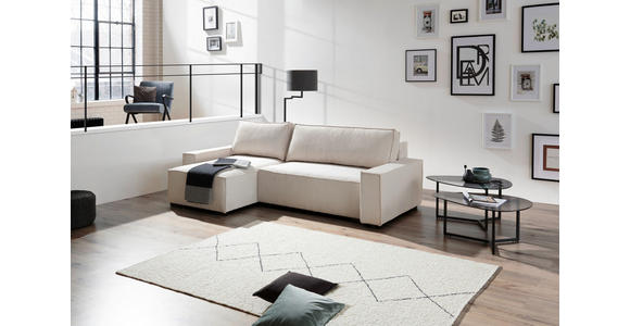 ECKSOFA in Cord, Webstoff Creme  - Creme/Schwarz, MODERN, Holz/Textil (157/265cm) - Carryhome