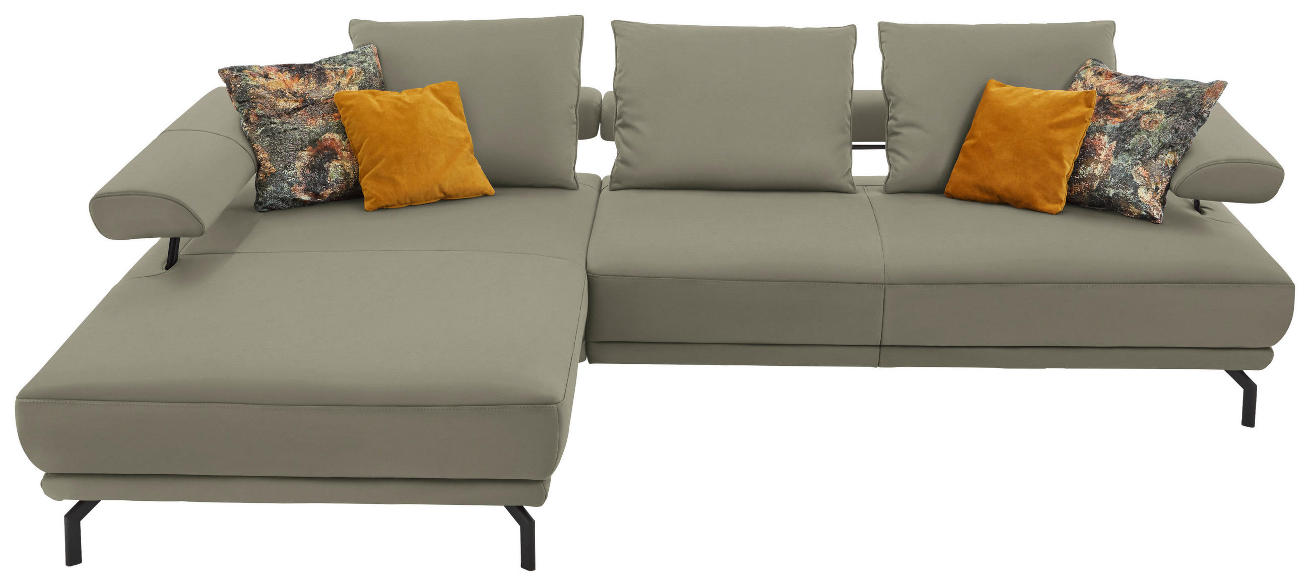 ECKSOFA in Echtleder Hellgrau  - Hellgrau/Schwarz, Design, Leder/Metall (224/305cm) - Dieter Knoll