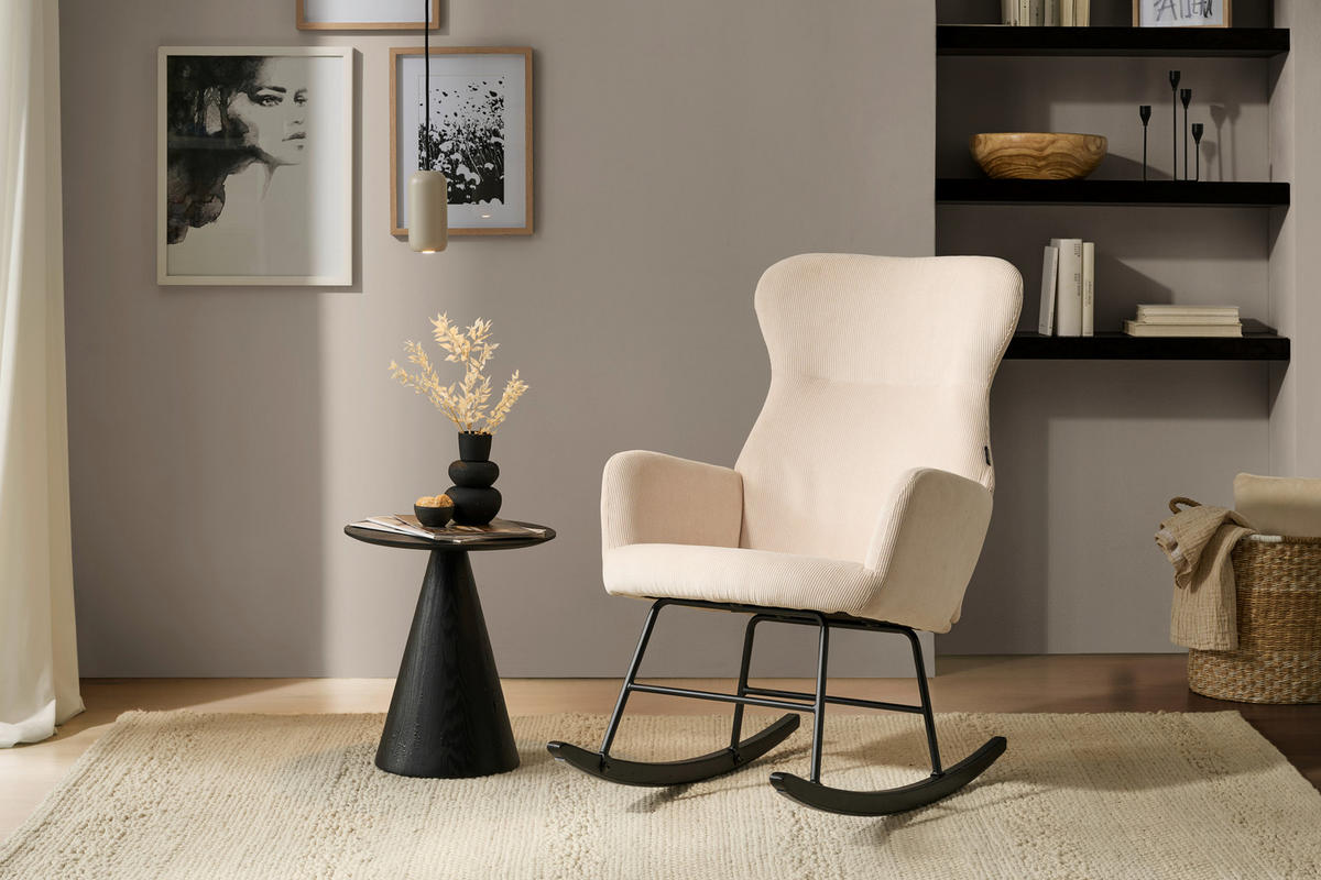 SCHAUKELSESSEL in Cord Naturfarben, Schwarz  - Schwarz/Naturfarben, Design, Holz/Textil (65/97/94cm) - Ti'me