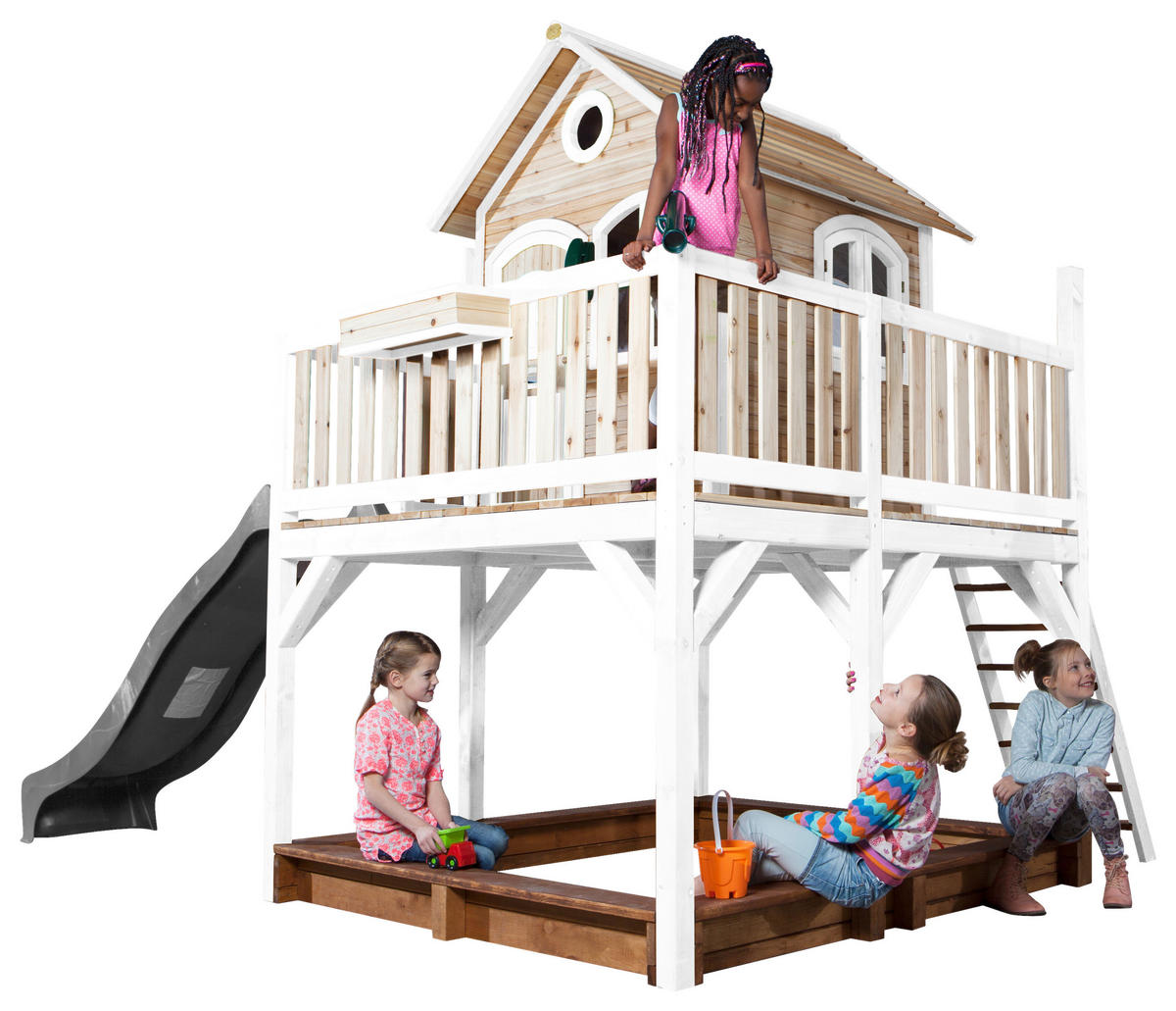 SPIELTURM 377/291/255 cm  - Braun/Weiß, KONVENTIONELL, Holz (377/291/255cm) - Ambia Garden