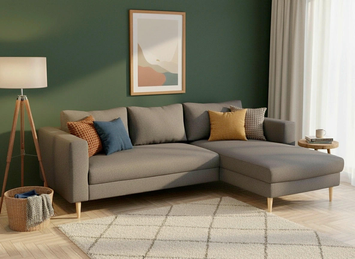 ECKSCHLAFSOFA  mit Rücken echt, Armteil links, Armteil rechts Struktur Anthrazit  - Anthrazit/Buchefarben, MODERN, Holz/Textil (232/161cm) - Trendmanufaktur