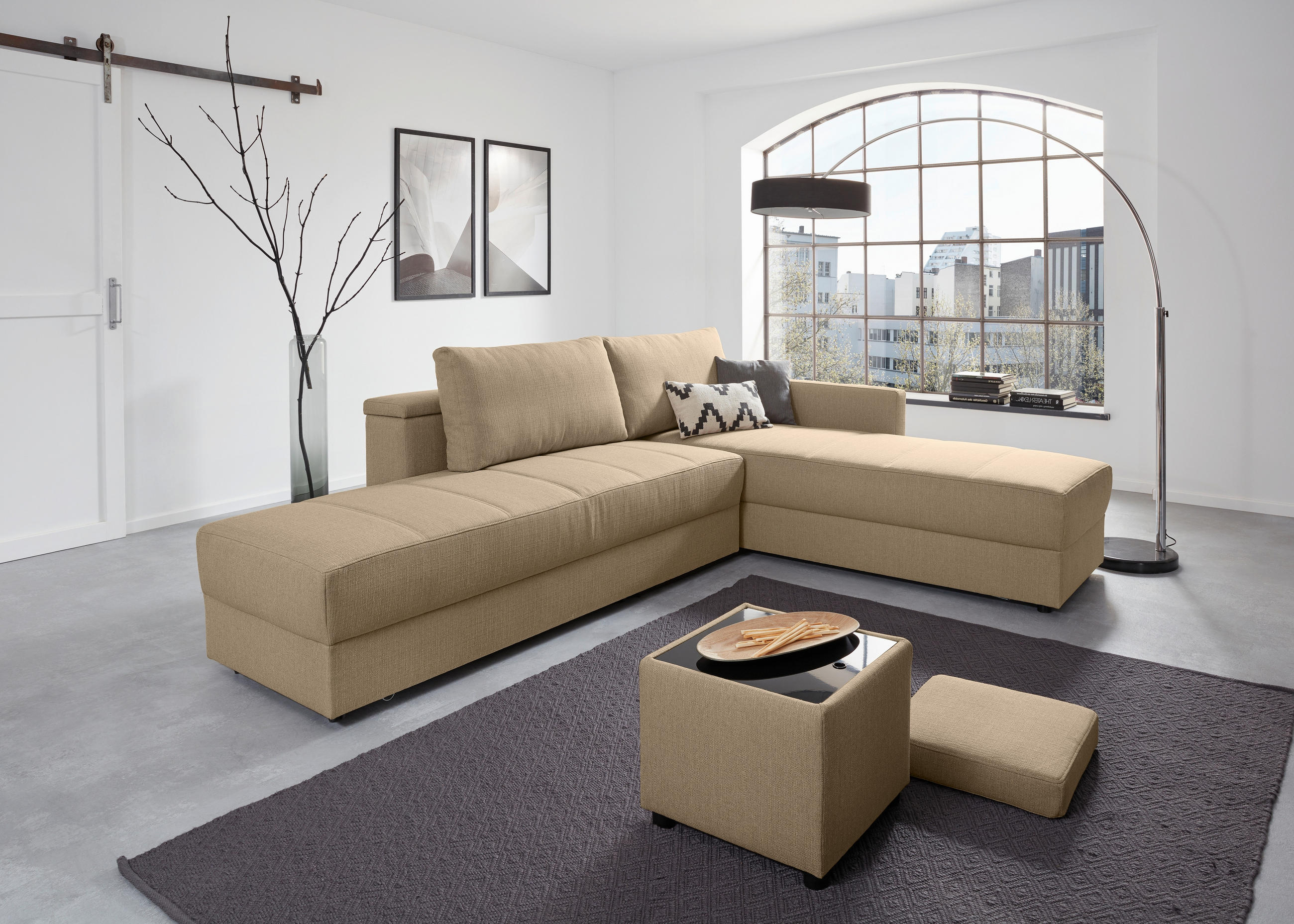 ECKSOFA Beige Webstoff  - Beige/Schwarz, Design, Kunststoff/Textil (229/287cm) - LOOKS by W.Joop