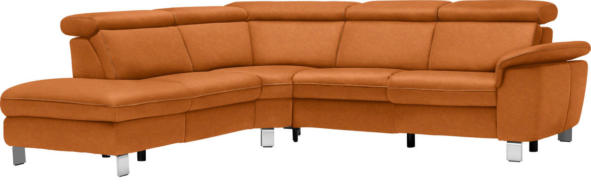 ECKSOFA in Flachgewebe, Mikrofaser Terracotta  - Beige/Terracotta, Design, Textil/Metall (239/271cm) - Cantus