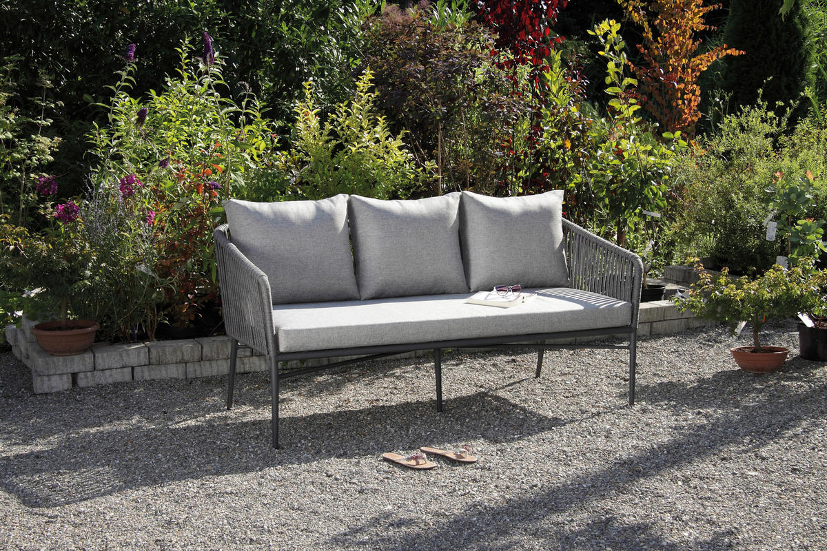 LOUNGEGARNITUR Aluminium  - Dunkelgrau/Anthrazit, MODERN, Kunststoff/Metall (185/65/75cm) - Ambia Garden