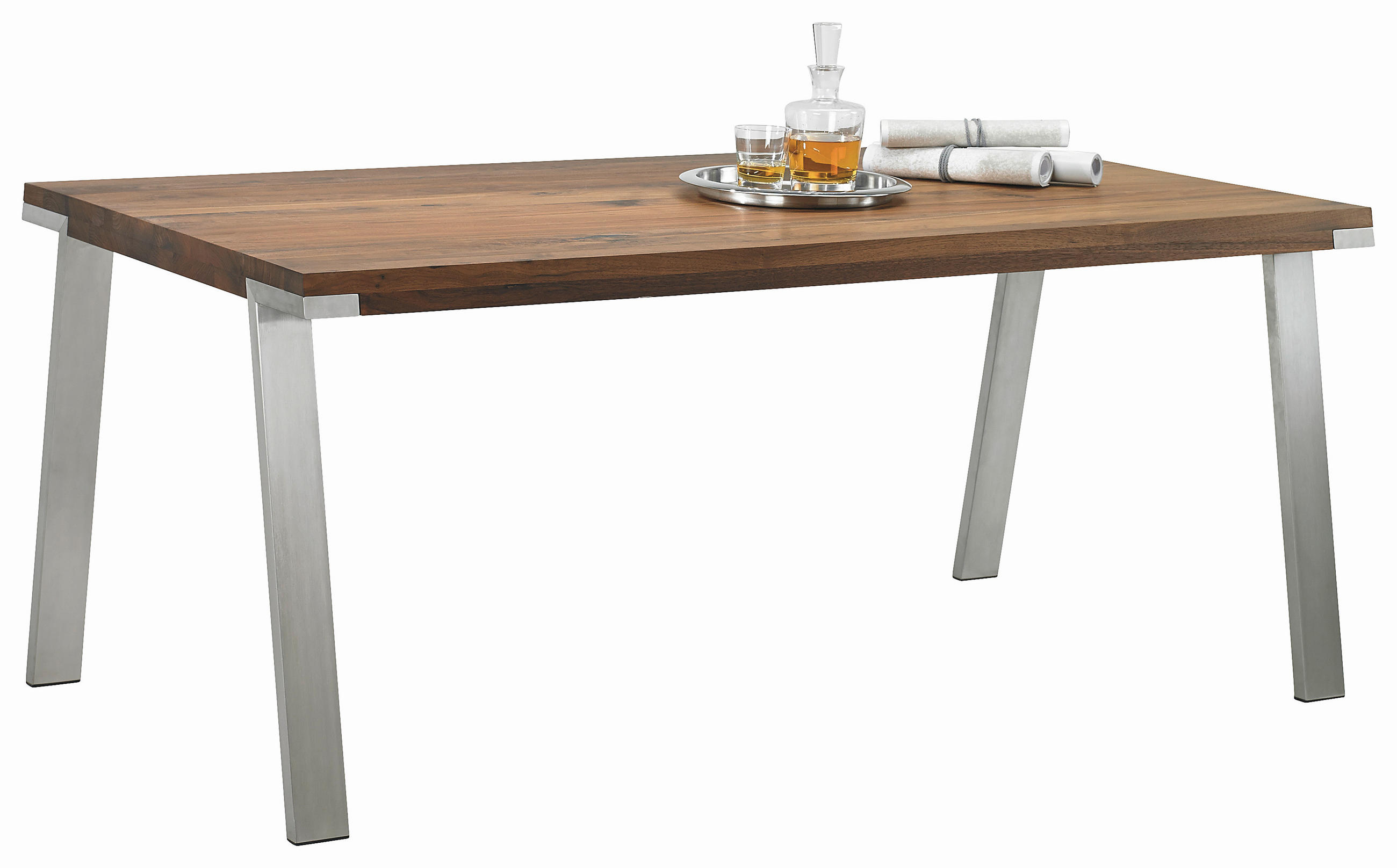 ESSTISCH in Holz, Metall 260/100/77 cm  - Edelstahlfarben/Nussbaumfarben, Design, Holz/Metall (260/100/77cm) - Bert Plantagie