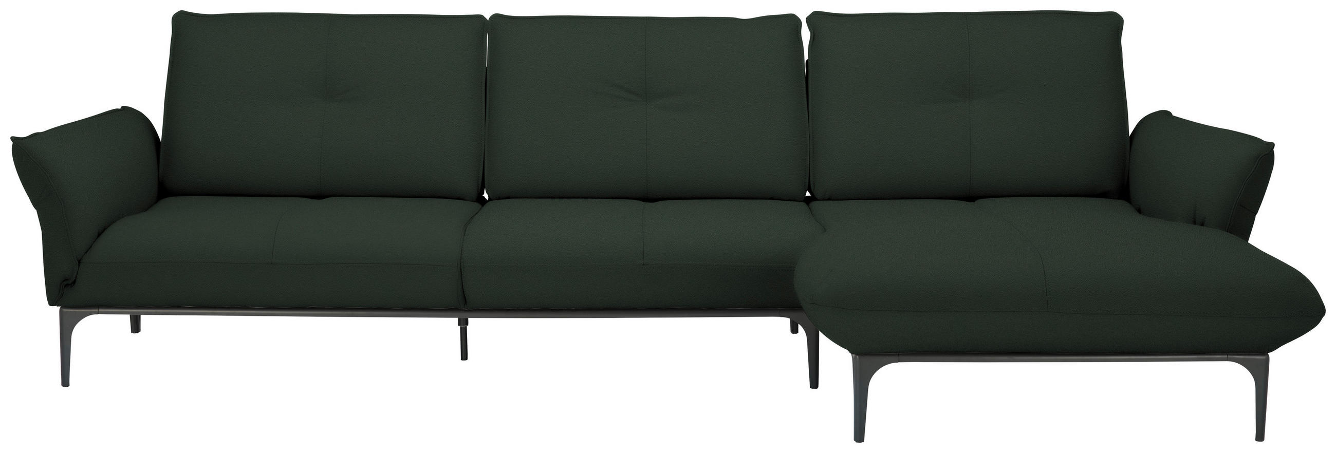ECKSOFA in Echtleder Dunkelgrün  - Dunkelgrün/Schwarz, Design, Leder/Metall (319/182cm) - Valnatura
