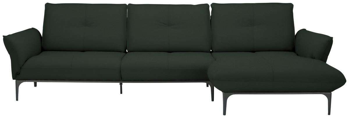 ECKSOFA in Echtleder Dunkelgrün  - Dunkelgrün/Schwarz, Design, Leder/Metall (319/182cm) - Valnatura