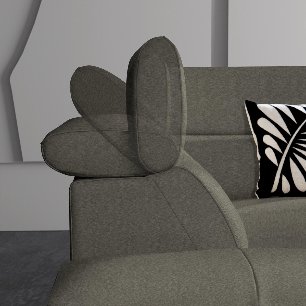 ECKSOFA in Echtleder Graubraun  - Graubraun/Schwarz, Design, Leder/Metall (281/225cm) - Celina Home