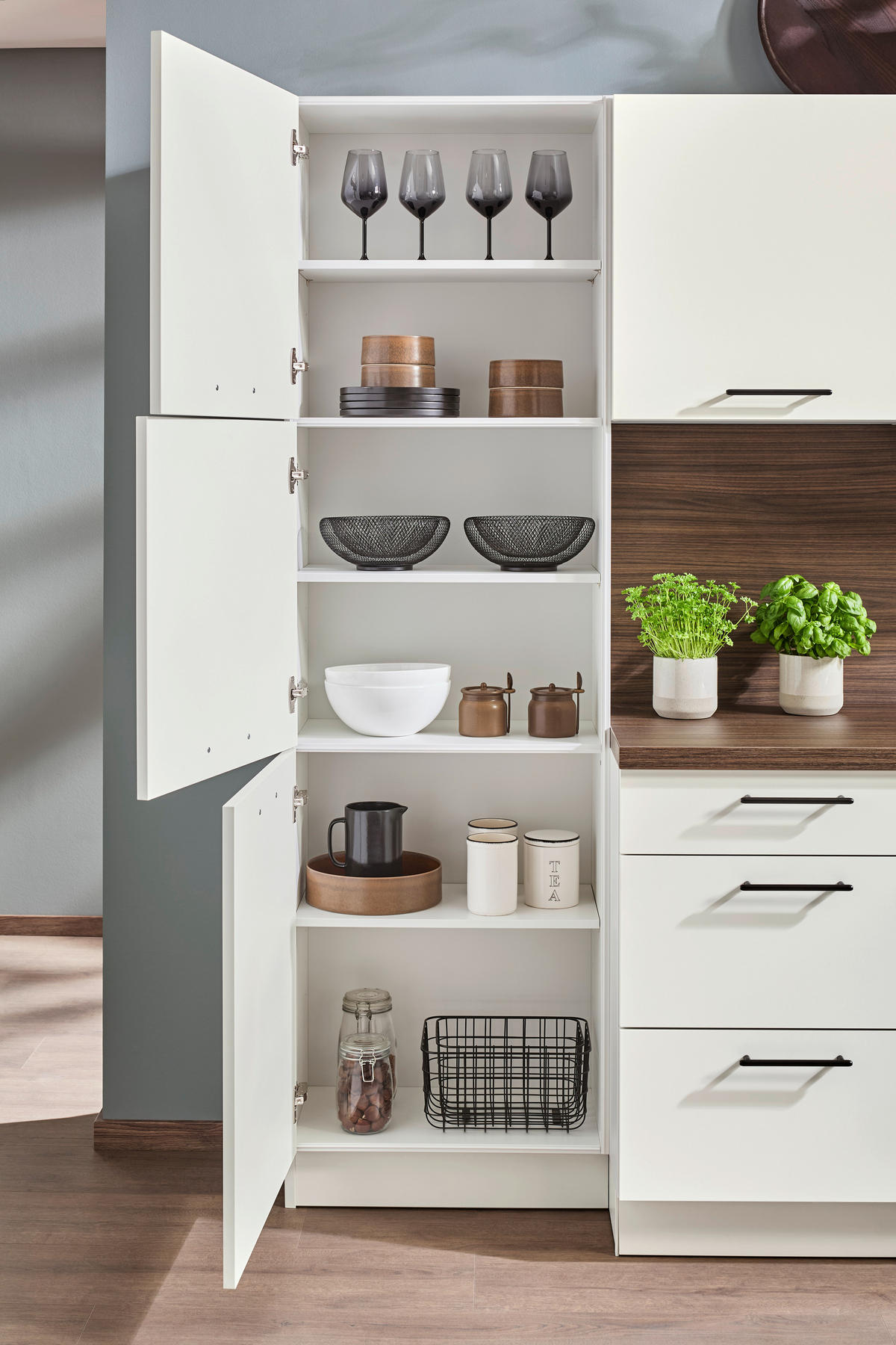 EINBAUKÜCHE Manhattan Uni  - Walnussfarben/Weiß, Design, Holzwerkstoff - Nolte Küchen