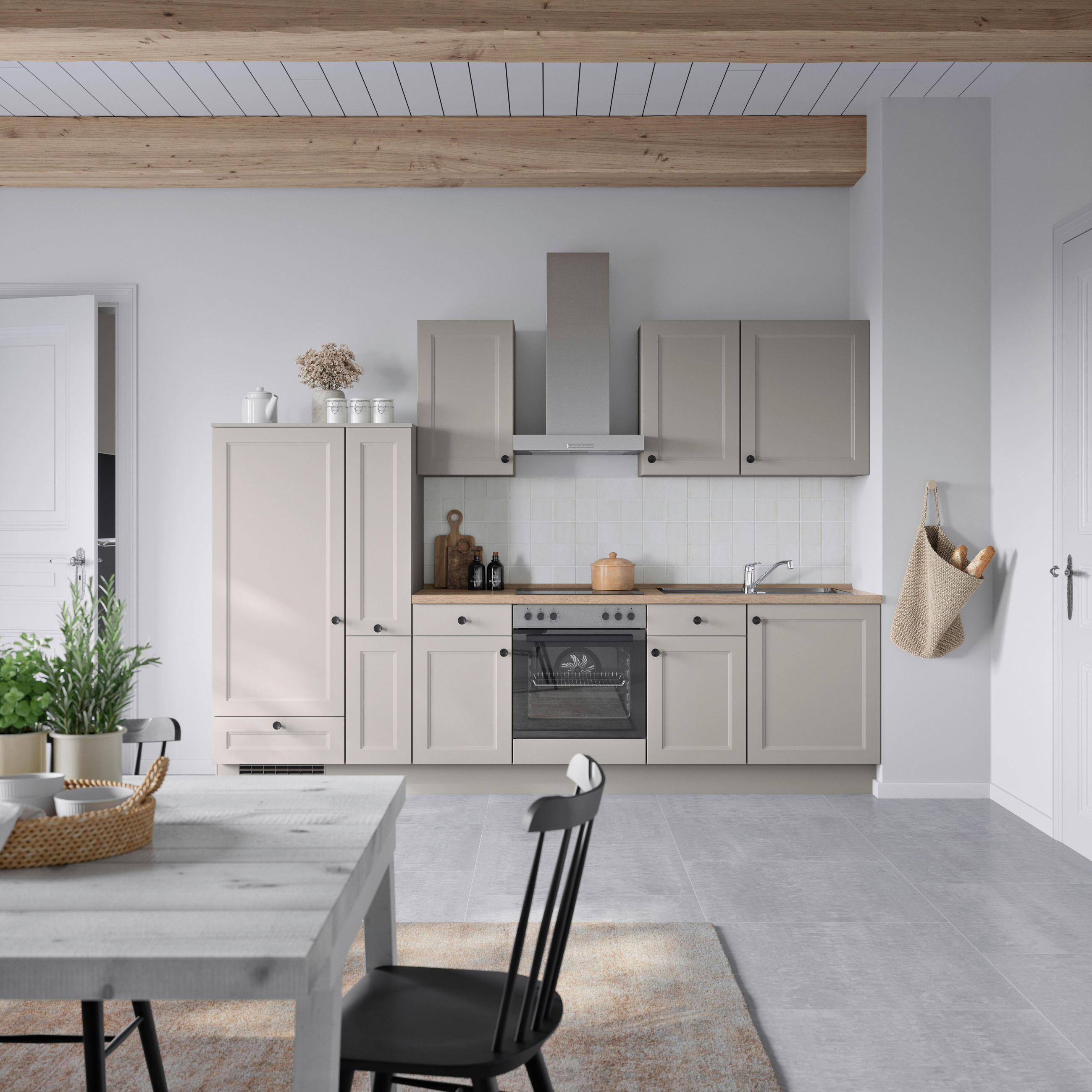 KÜCHENBLOCK 300 cm   in Grau, Eiche dunkel  - Eiche dunkel/Schwarz, MODERN, Holzwerkstoff/Metall (300cm) - Nobilia