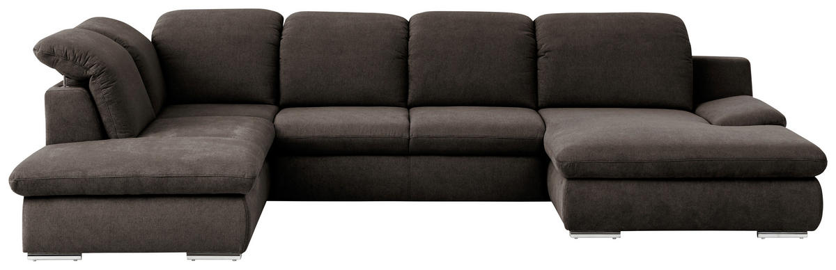 WOHNLANDSCHAFT in Chenille Braun  - Chromfarben/Braun, Design, Textil/Metall (212/353/165cm) - Livetastic