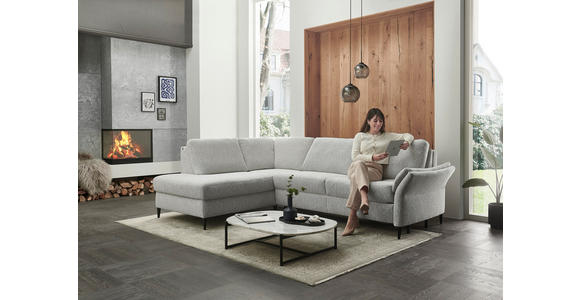 ECKSOFA Ecru Webstoff Schlaffunktion, Matratze  - Ecru/Schwarz, KONVENTIONELL, Textil/Metall (201/277cm) - Dieter Knoll