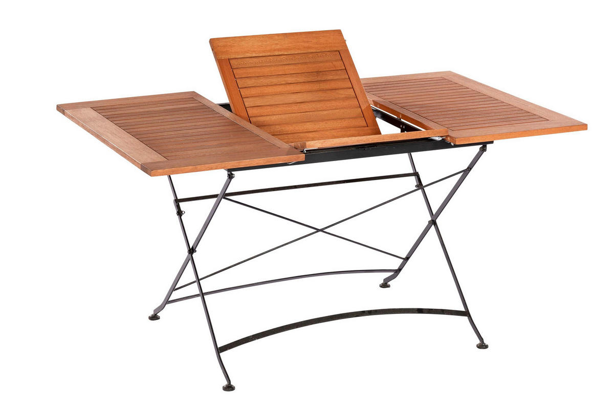 GARTENTISCHGRUPPE EukalyptusholzHartholz Stahl  - Schwarz/Naturfarben, KONVENTIONELL, Holz/Metall - Gardenson