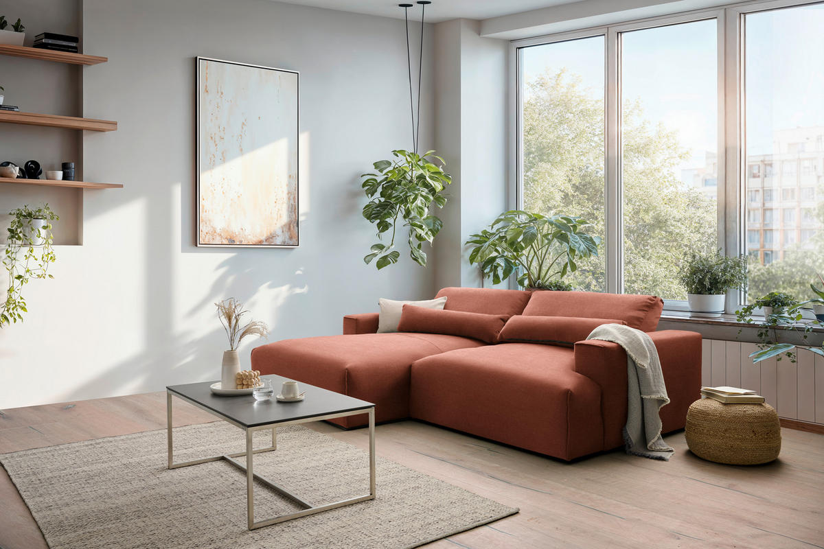 ECKSOFA Struktur Rotbraun  - Rotbraun/Schwarz, Design, Kunststoff/Textil (187/267cm) - Stylife