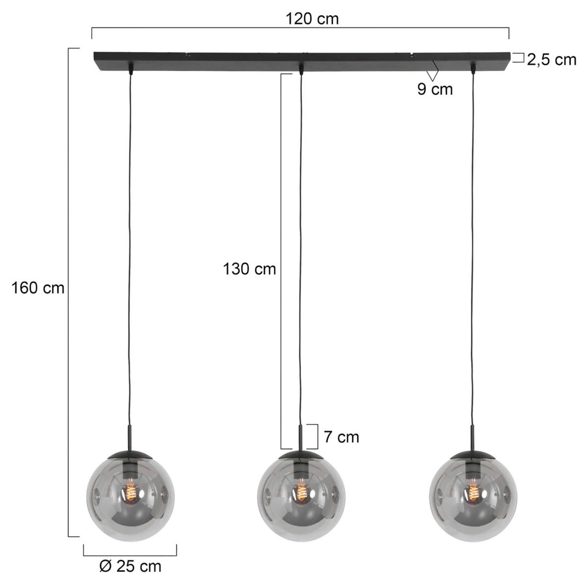 PENDELLEUCHTE  25/40-150/120 cm   - Schwarz, Trend, Glas/Metall (25/40-150/120cm)