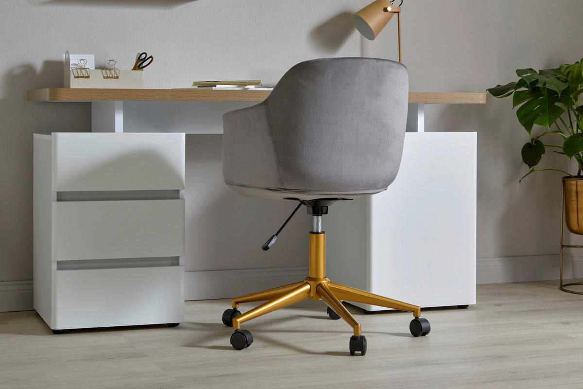 DREHSTUHL  in Samt Grau, Goldfarben  - Goldfarben/Grau, Modern, Kunststoff/Textil (56,5/59/78-87cm) - Livetastic