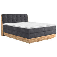 BOXSPRINGBETT 180/200 cm,  in Anthrazit, gepolstertes Kopfteil, Bettkasten, Topper, Matratzen, H2 + H3 = mittel + fest  - Anthrazit/Schwarz, Natur, Holz/Textil (180/200cm)