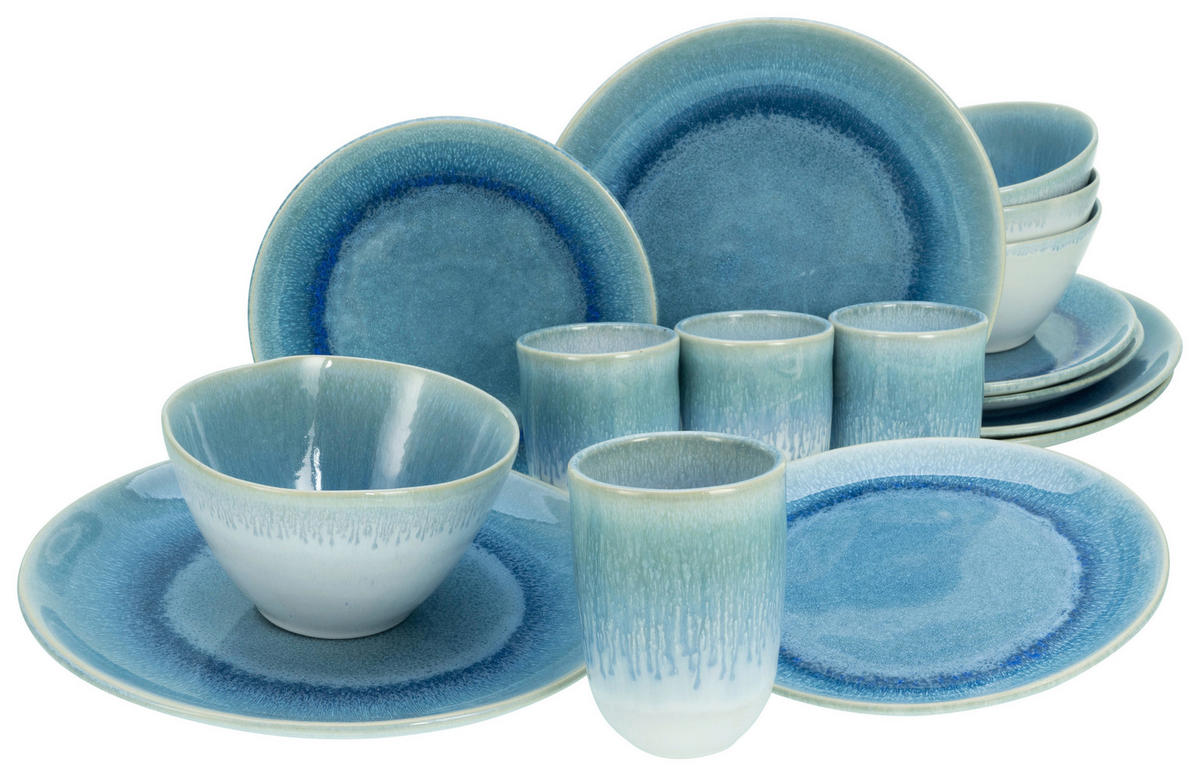 KOMPLETT SERVIS Aquarius 16 delar  - vit/blå, Trend, keramik (41/35/34cm) - Creatable
