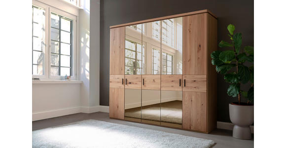 DREHTÜRENSCHRANK 247/230/62 cm 5-türig Eichefarben  - Eichefarben/Schwarz, Natur, Glas/Holz (247/230/62cm) - Linea Natura