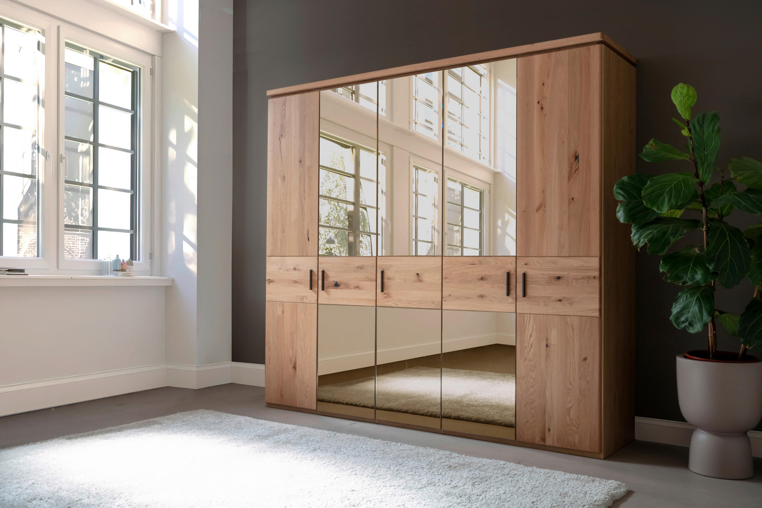 DREHTÜRENSCHRANK 247/230/62 cm 5-türig Eichefarben  - Eichefarben/Schwarz, Natur, Glas/Holz (247/230/62cm) - Linea Natura