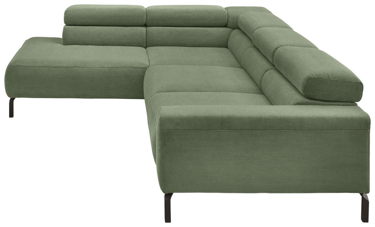 ECKSOFA in Feincord Olivgrün  219/273 cm  - Schwarz/Olivgrün, Design, Textil/Metall (219/273cm) - Pure Home Lifestyle
