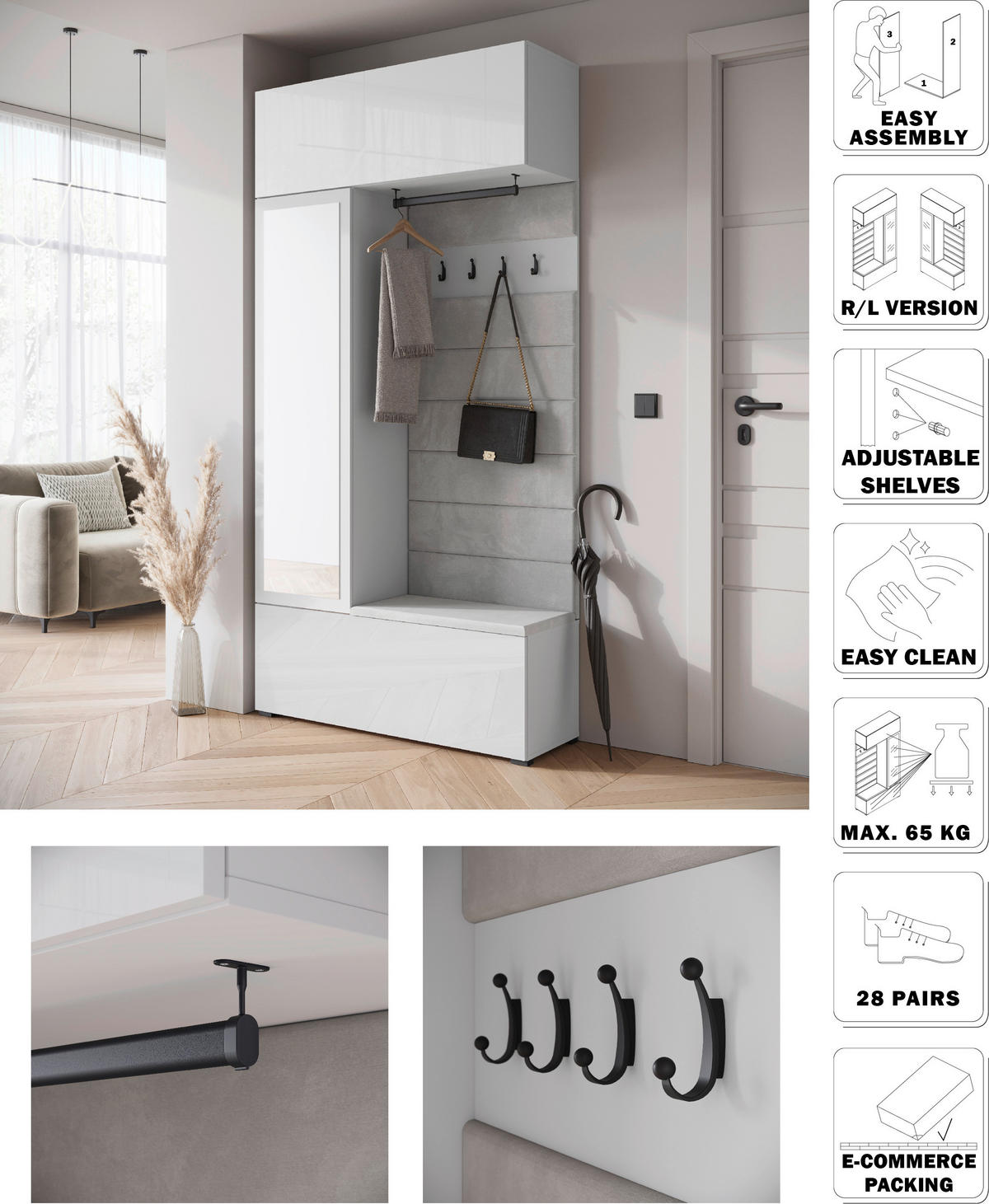 GARDEROBE  in 115/231,9/37,5 cm  - Weiss Hochglanz/Weiss, Trend, Holzwerkstoff (115/231,9/37,5cm) - Livetastic