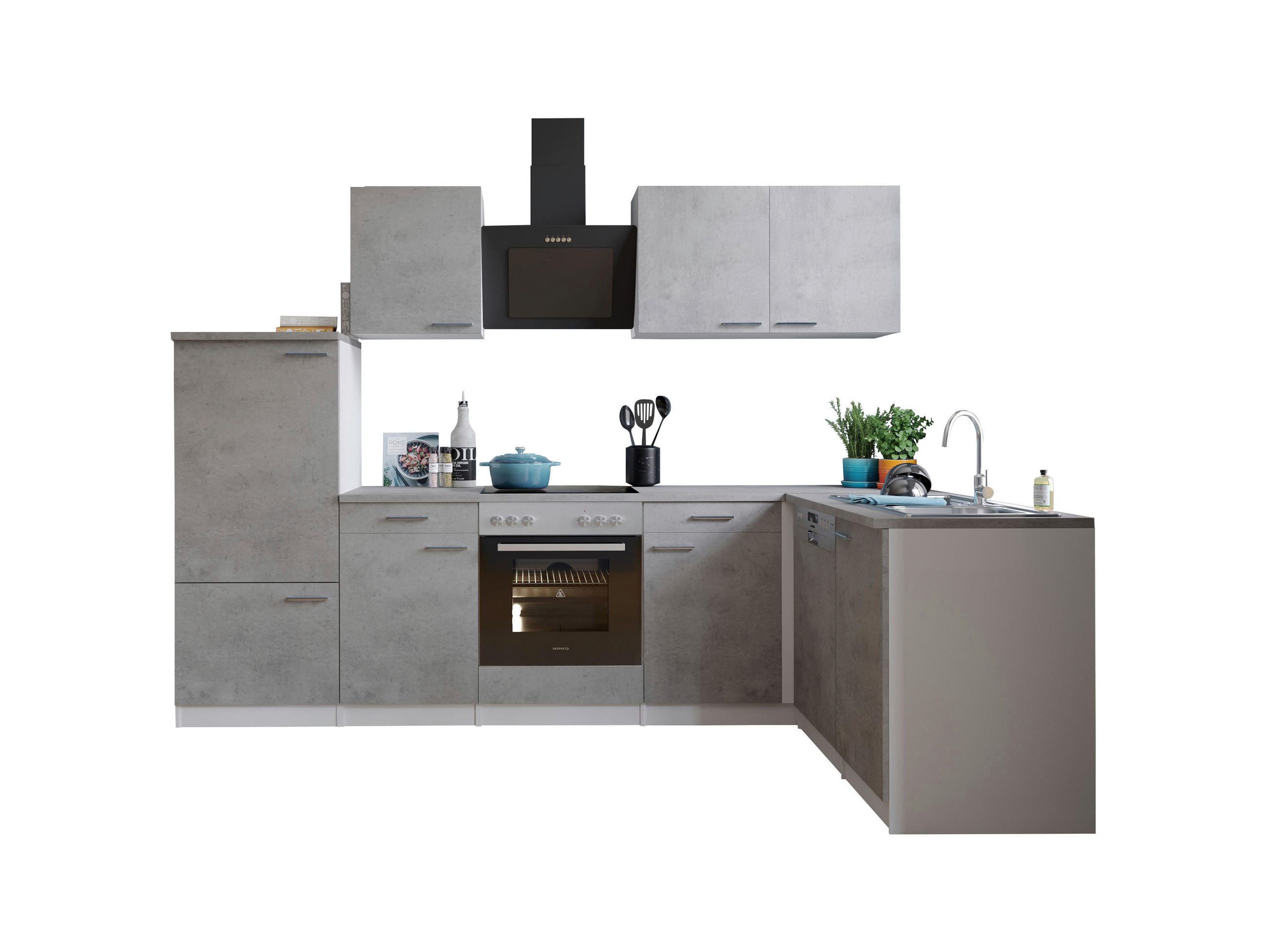 ECKKÜCHE in Grau, Weiß - Edelstahlfarben/Weiß, Basics, Holzwerkstoff/Metall (280/172cm) - Respekta