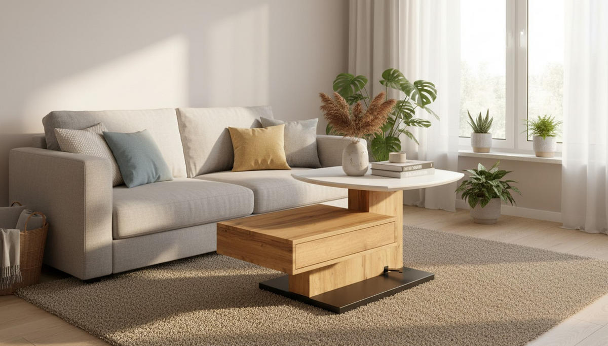 COUCHTISCH 110/70/47.5-66.5 cm quadratisch Schwarz, Weiß, Eichefarben  - Eichefarben/Schwarz, Design, Holzwerkstoff/Metall (110/70/47.5-66.5cm) - MID.YOU