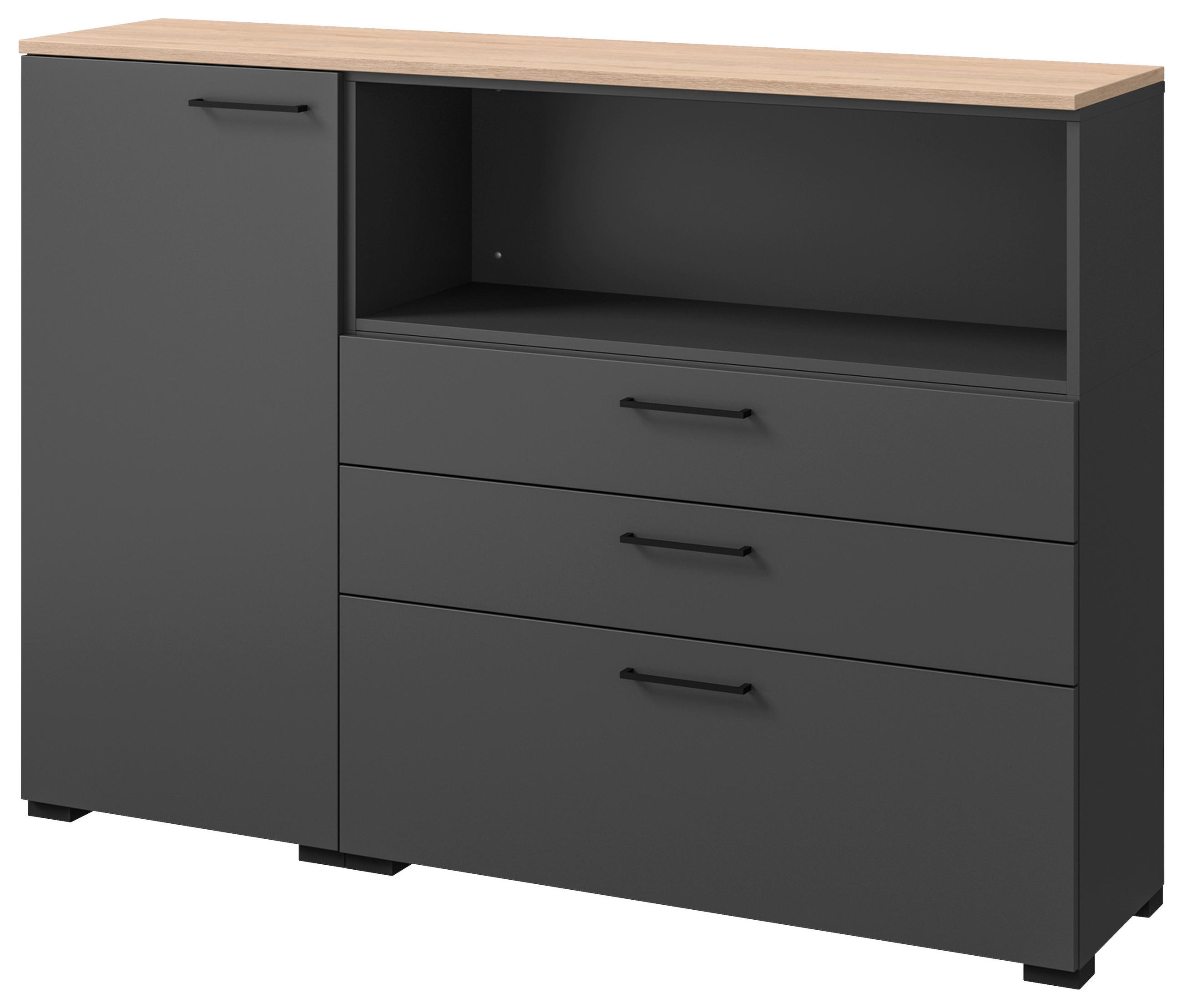 KOMMODE 150/108/41,9 cm  in Graphitfarben, Eichefarben  - Eichefarben/Anthrazit, Design, Holzwerkstoff/Metall (150/108/41,9cm) - Cantus