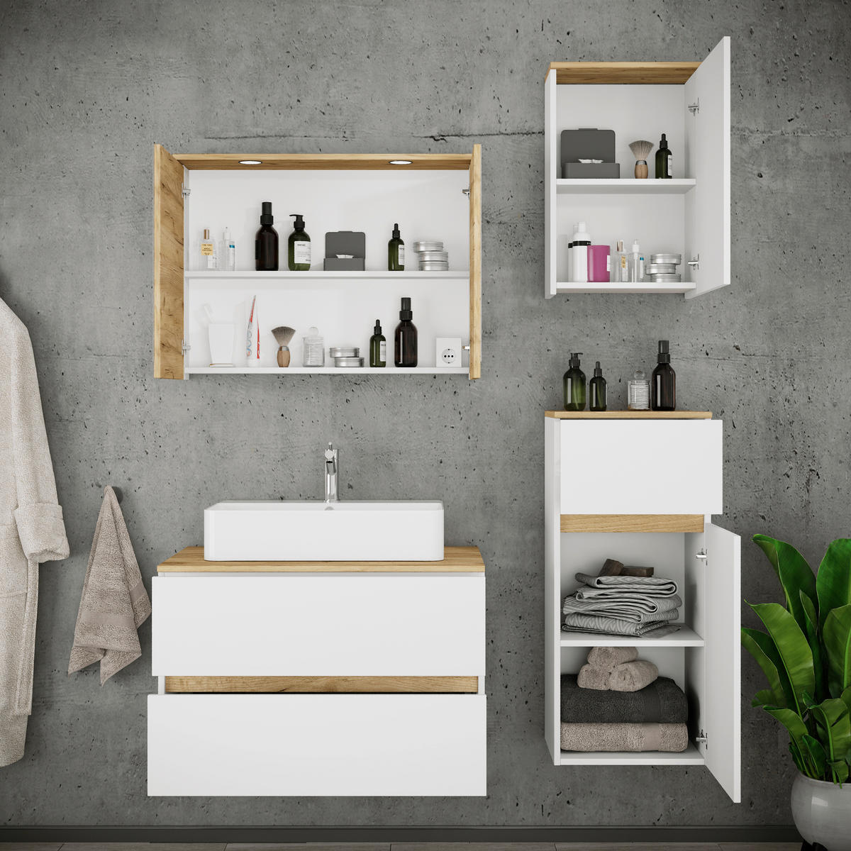  120 cm  - vit/honungsek, Trend, trämaterial/keramik (120cm) - MID.YOU