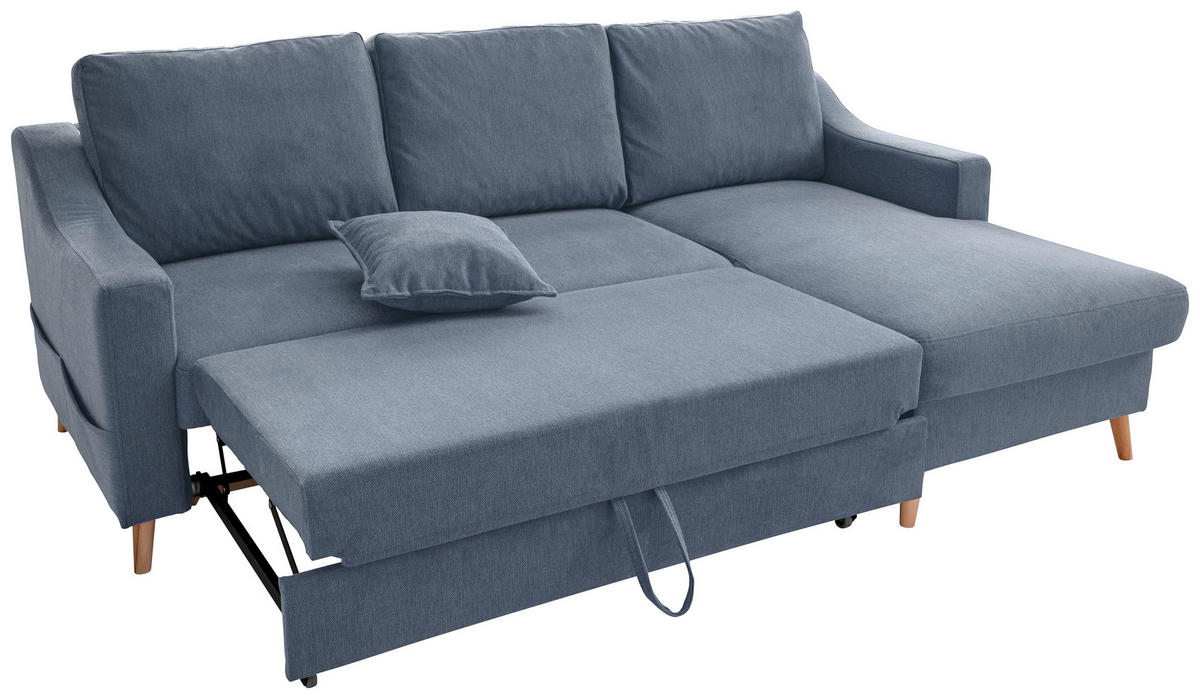 ECKSOFA in Struktur Blau  - Blau/Naturfarben, Konventionell, Holz/Textil (228/150cm) - P & B