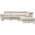 ECKSOFA in Flachgewebe, Mikrofaser Ecru  - Ecru/Beige, Design, Textil/Metall (271/242cm) - Cantus