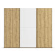 SCHWEBETÜRENSCHRANK 270/223/68 cm 3-türig Weiß, Eichefarben, Chromfarben  - Chromfarben/Eichefarben, Design, Glas/Holz (270/223/68cm) - Novel