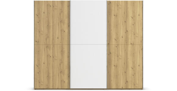 SCHWEBETÜRENSCHRANK 270/223/68 cm 3-türig Weiß, Eichefarben, Chromfarben  - Chromfarben/Eichefarben, Design, Glas/Holz (270/223/68cm) - Novel