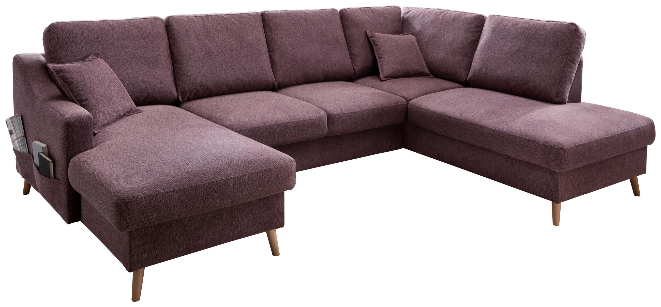 WOHNLANDSCHAFT in Struktur Bordeaux  - Bordeaux/Naturfarben, Konventionell, Holz/Textil (150/301/200cm) - P & B