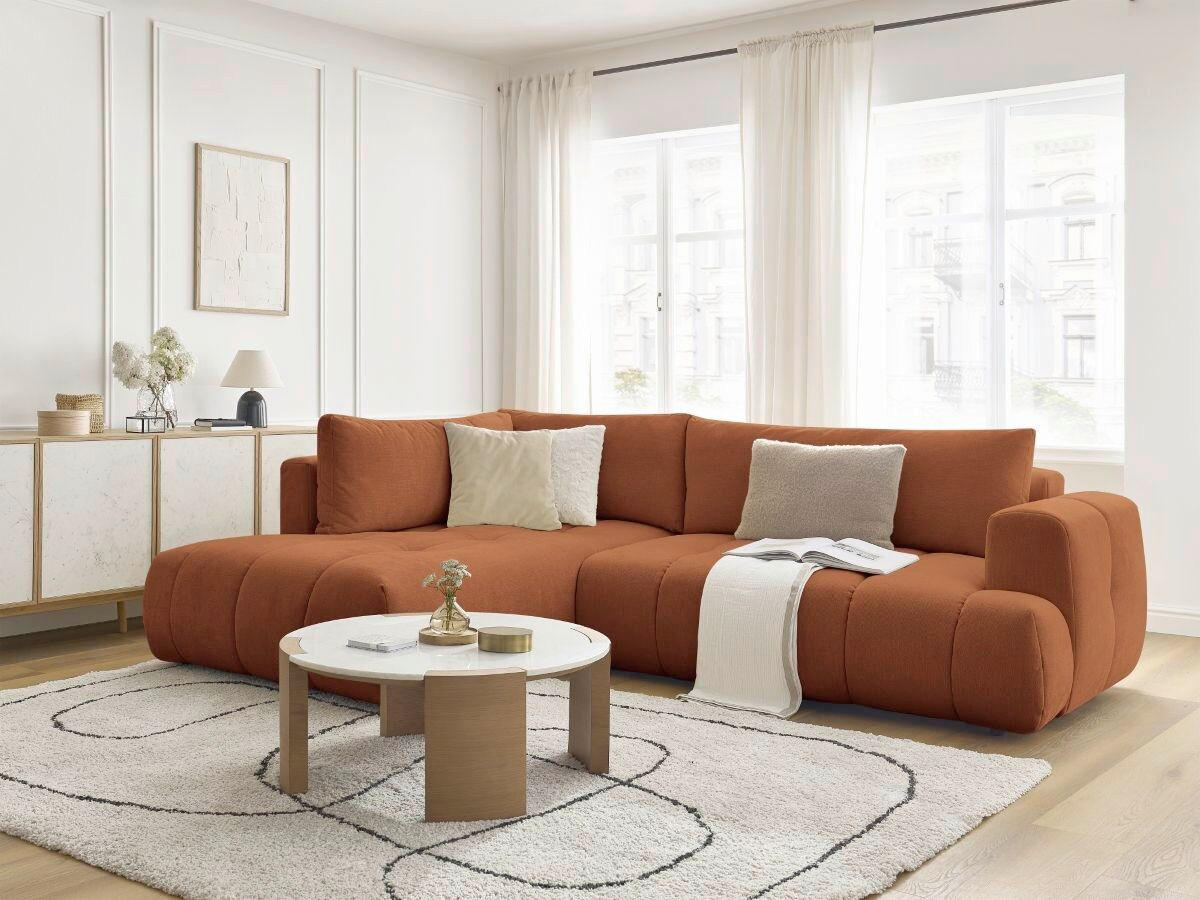 ECKSCHLAFSOFA FUJI Leinenoptik Orange  inkl.  - Schwarz/Orange, MODERN, Kunststoff/Textil (204/282cm)