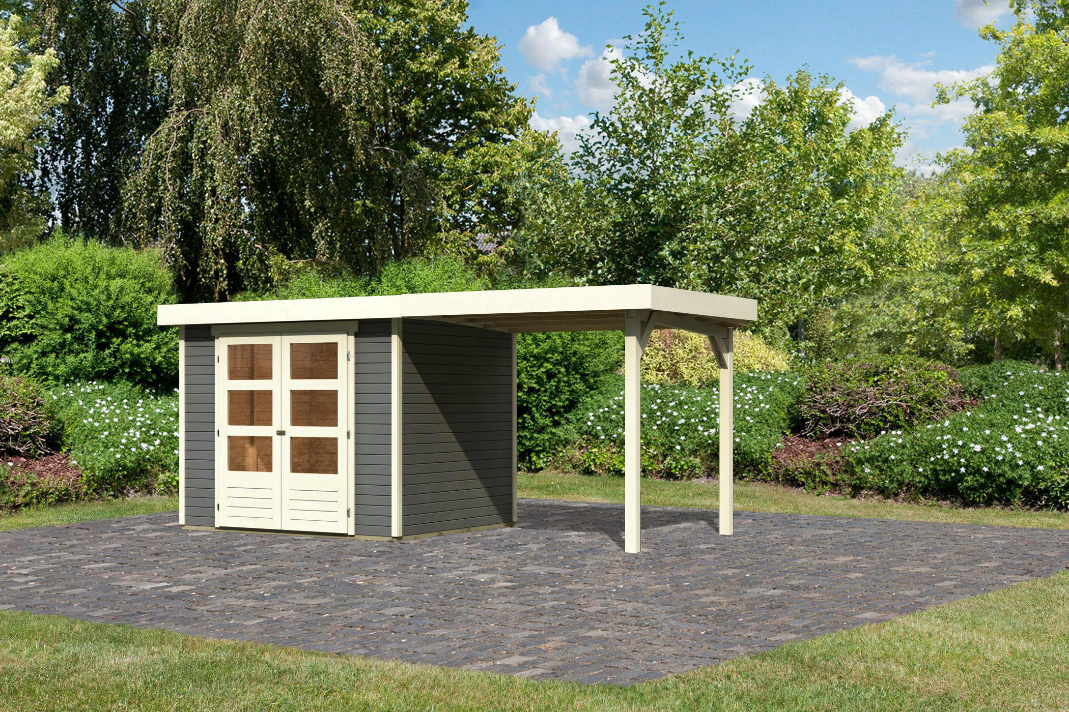 GARTENHAUS - Grau, Basics, Holz (491/217/211cm) - Karibu