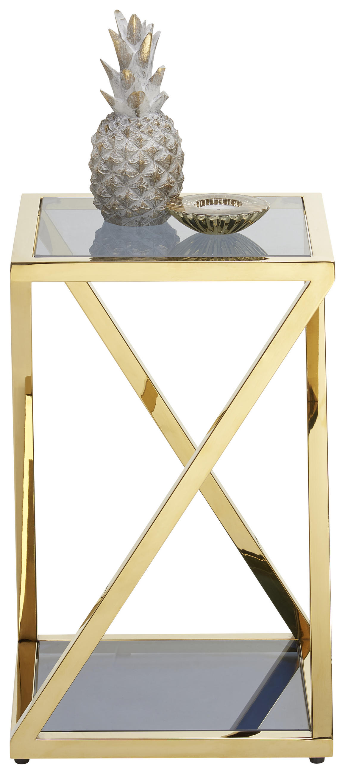 SUPORT PENTRU PLANTE in metal, sticlă 30/30/70 cm    - albastru/auriu, Design, sticlă/metal (30/30/70cm) - Ambia Home