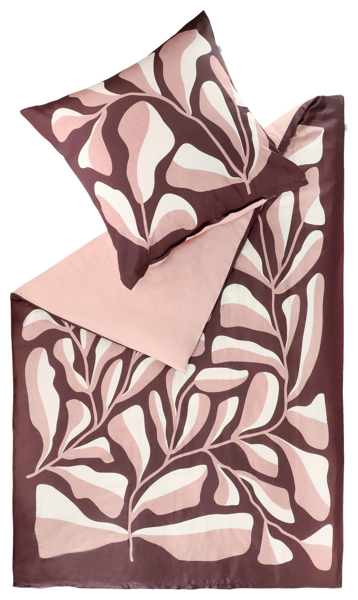 WENDEBETTWÄSCHE SW-Plant rot Satin 135/200 cm  - Rotbraun/Hellrosa, Design, Textil (135/200cm) - Schöner Wohnen