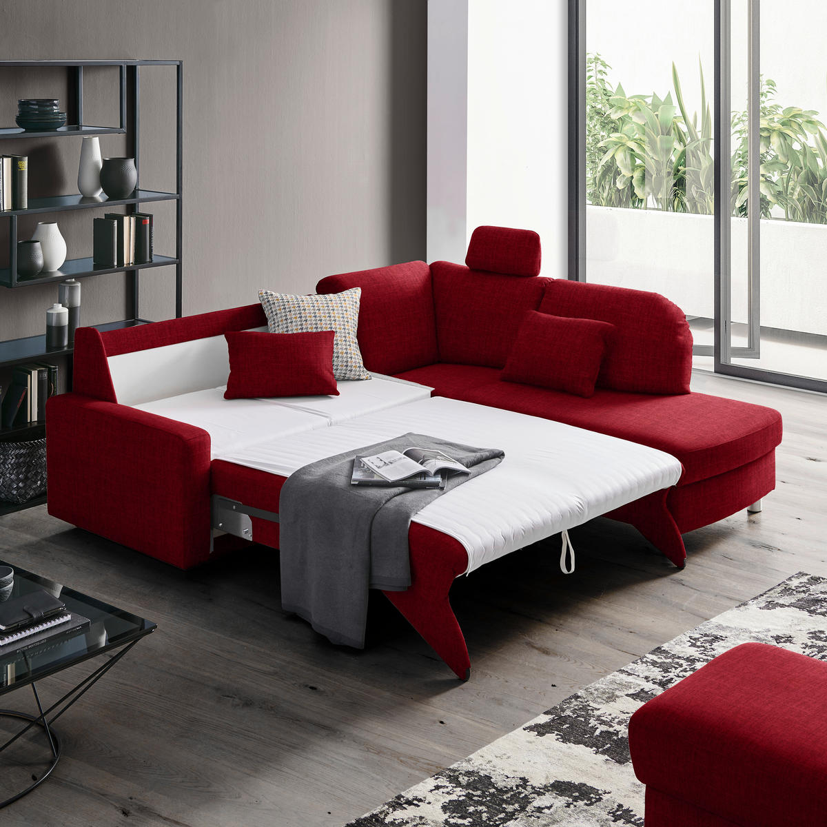 ECKSOFA in Chenille Rot  227/208 cm  - Rot/Alufarben, KONVENTIONELL, Textil/Metall (227/208cm) - Sedda