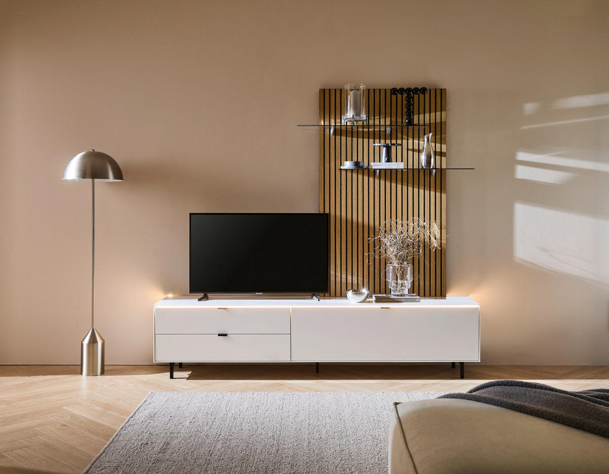 WOHNWAND  in Naturfarben, Weiss 216/149/46 cm  - Weiss/Naturfarben, Design, Glas/Holzwerkstoff (216/149/46cm) - Dieter Knoll