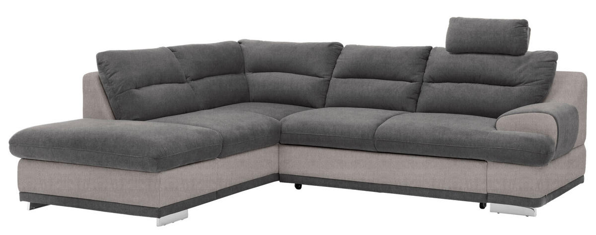 WOHNLANDSCHAFT Anthrazit, Hellgrau Velours  - Chromfarben/Beige, KONVENTIONELL, Textil/Metall (217/264cm) - MID.YOU