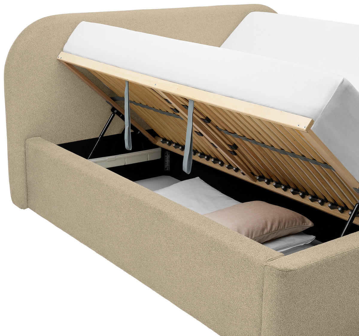 POLSTERBETT Bettkasten, Lattenroste 160/200 cm  in Greige  - Greige/Schwarz, Design, Holz/Textil (160/200cm) - Boxxx